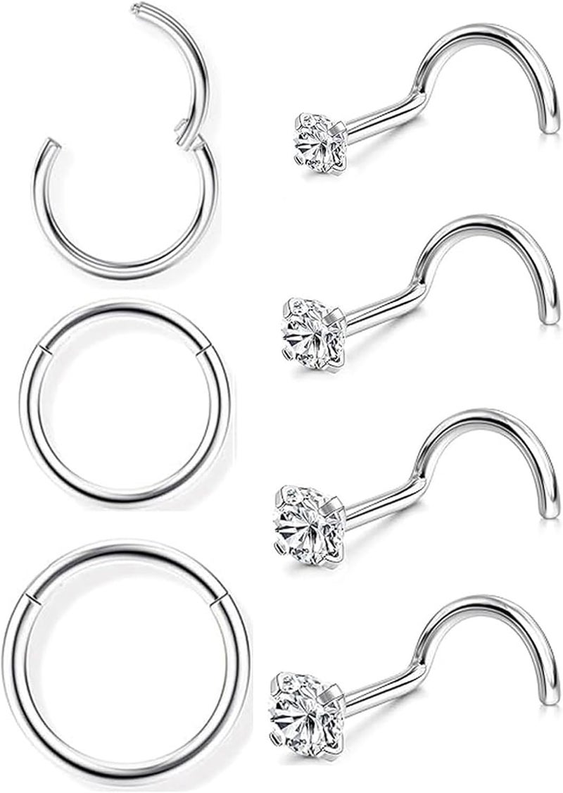 Incaton 20G Stainless Steel Nose Rings for Women Nose Rings Hoops L Shaped Nose Studs Screw Nose Piercing Jewelry for Women Men Silver Rose Gold Black Rainbow - Image 1